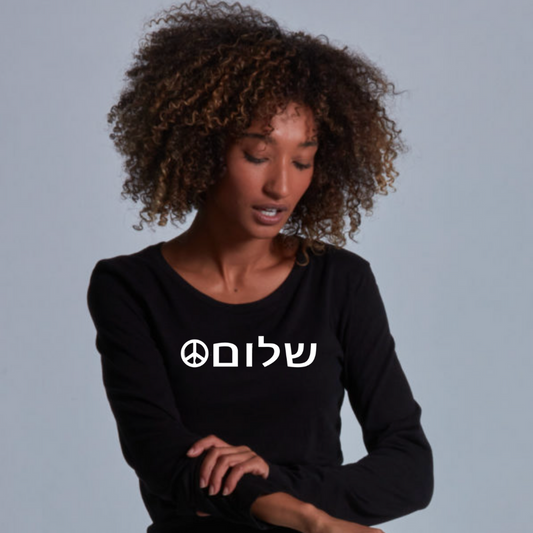 Shalom: Women's bamboo black and white long sleeved shirt